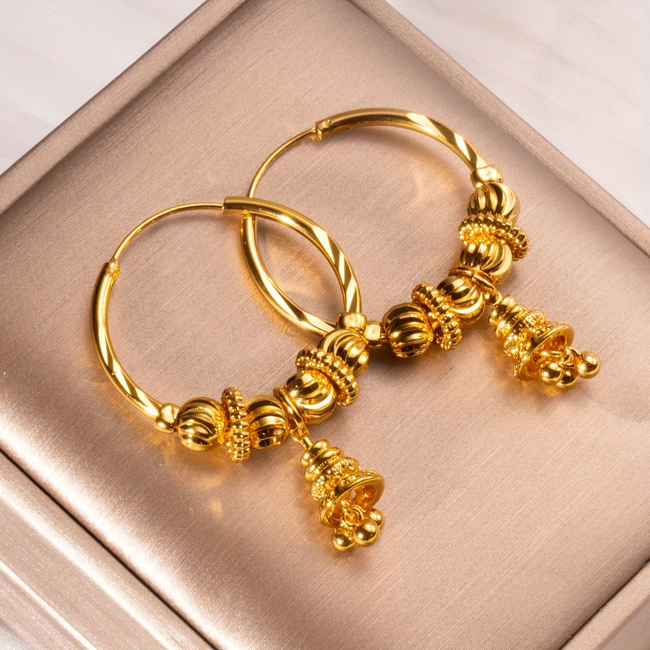 24K Plated Hoop Earrings with Pendant & Style Copper Material